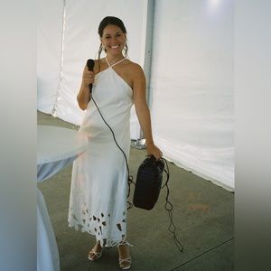 Simone abstract cutout linen blend halter dress